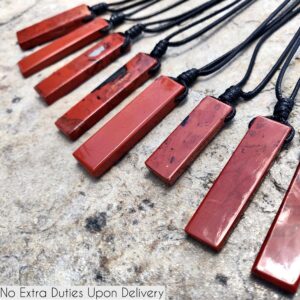 Red Jasper Necklace For Men And Women, Rectangle Stone Pendant, Black & Red Jewelry, Crystal Gift For Him / Her