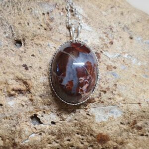 Oval Red jasper pendant necklace. Bressicated jasper necklace. Reiki jewelry uk. 18x13mm stone