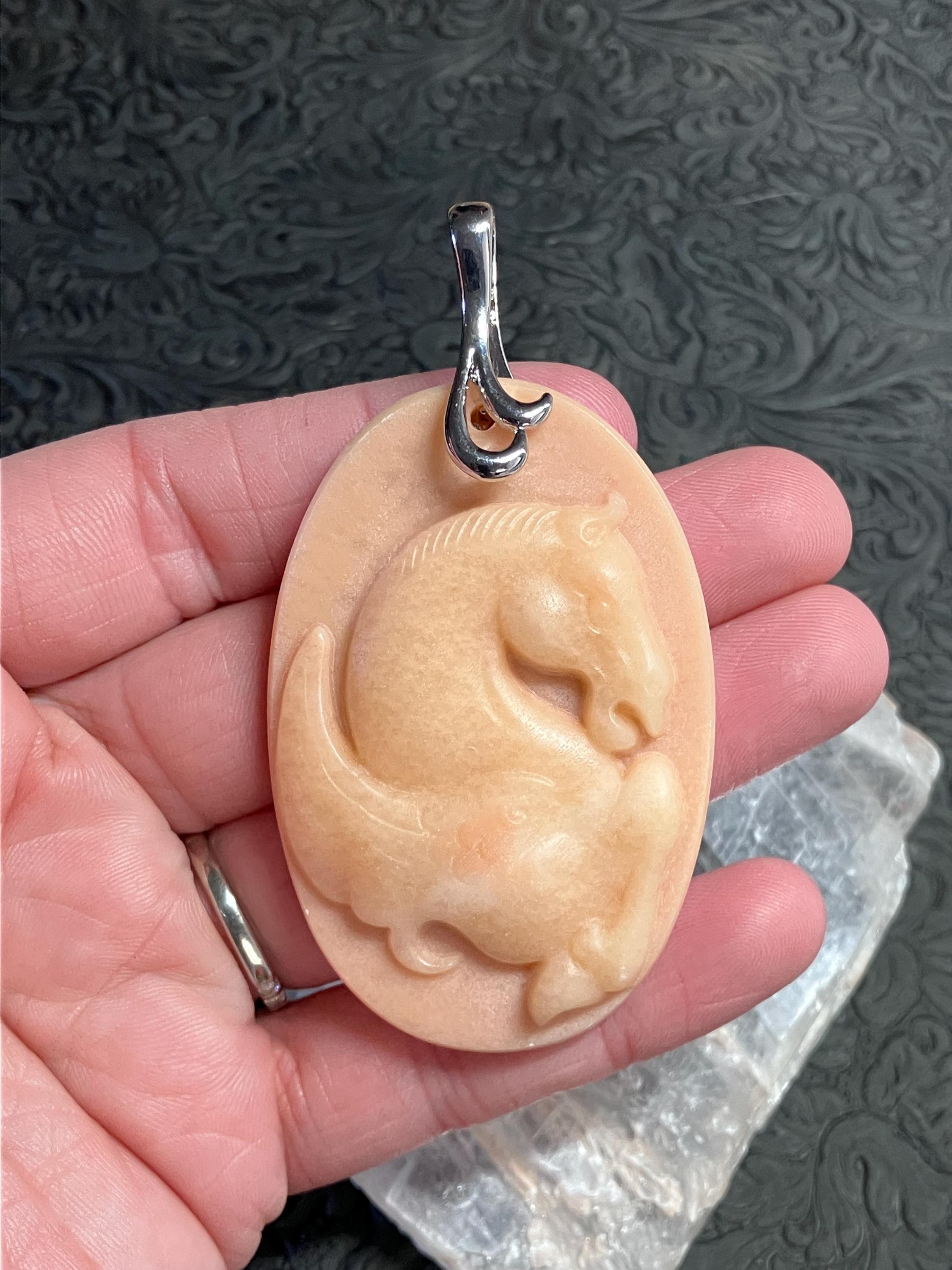 Pegasus Carved Red Jasper Stone Jewelry Pendant