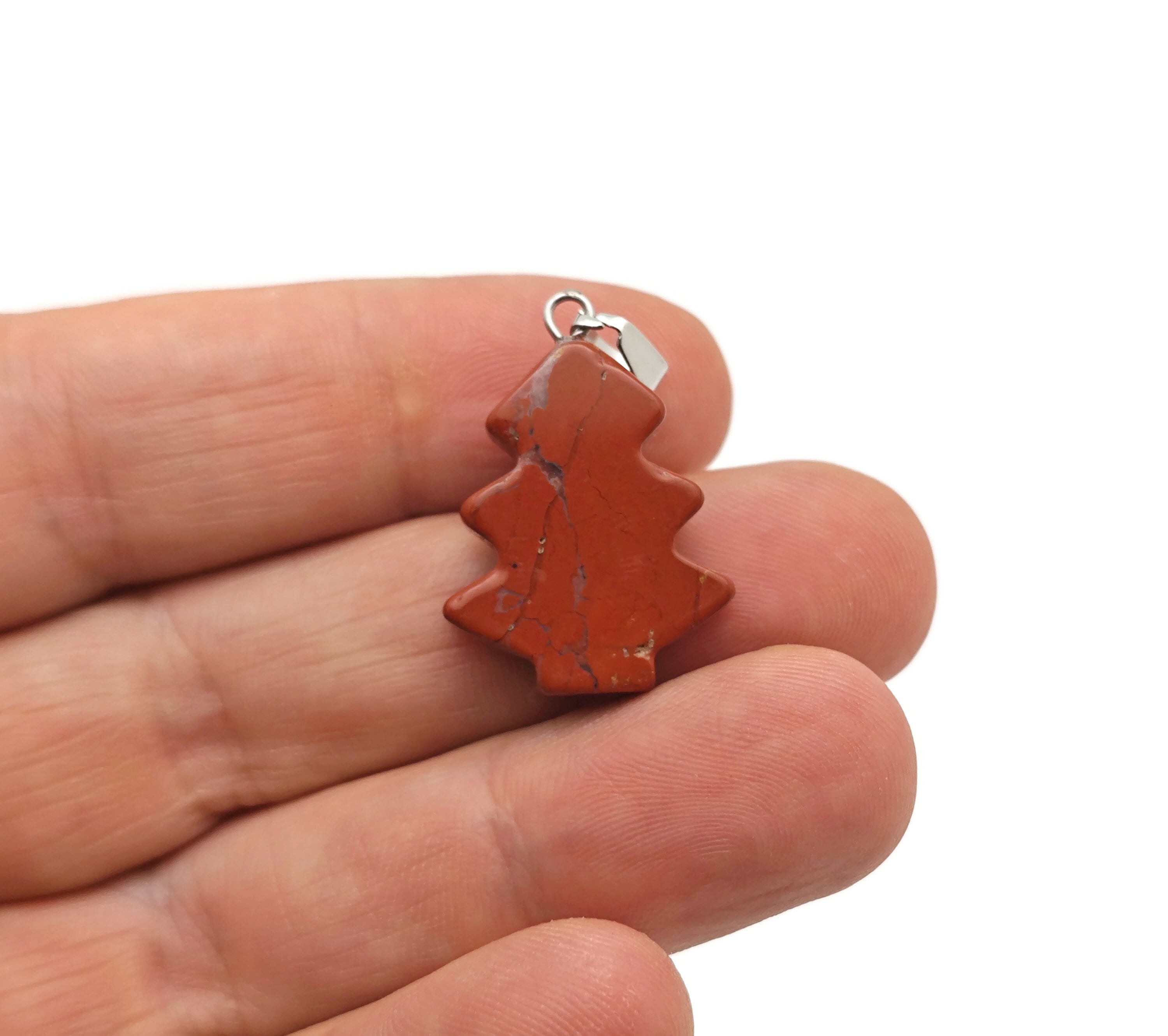 Red Jasper Pine Tree Gemstone Pendants - Crystals Pendant Healing - Mini Crystal Pendant - Gifts - Nc1634