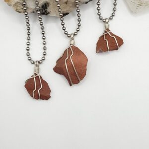 Red Jasper Raw Crystal Pendant: Sterling Silver Wrapped Energy Necklace
