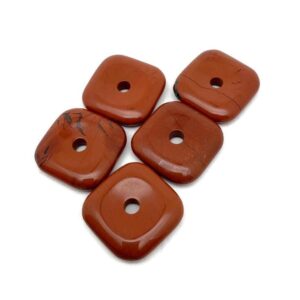 Red Jasper Square Crystal Donut Pendant – Natural Gemstone Healing Amulet - 30mm - Do1118