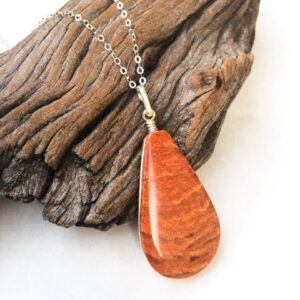 Teardrop Red Jasper Sterling Silver Pendant, Handcrafted