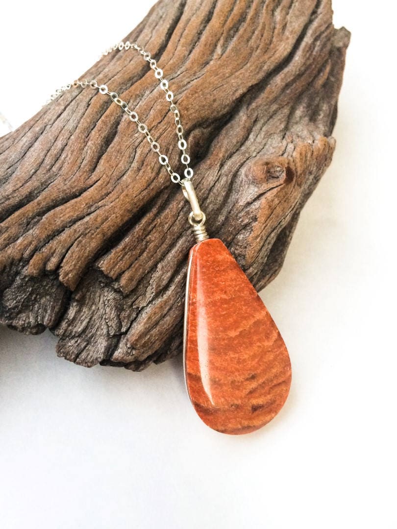 Teardrop Red Jasper Sterling Silver Pendant, Handcrafted
