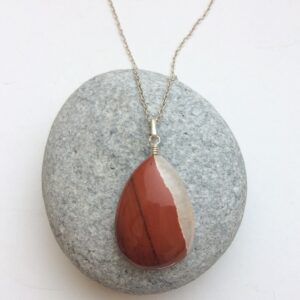 Red Jasper Pendant, Tricolor Jasper Pendant, Red And White Jasper, Red Stone Pendant, Teardrop Pendant, Half Transparent, Sterling Silver