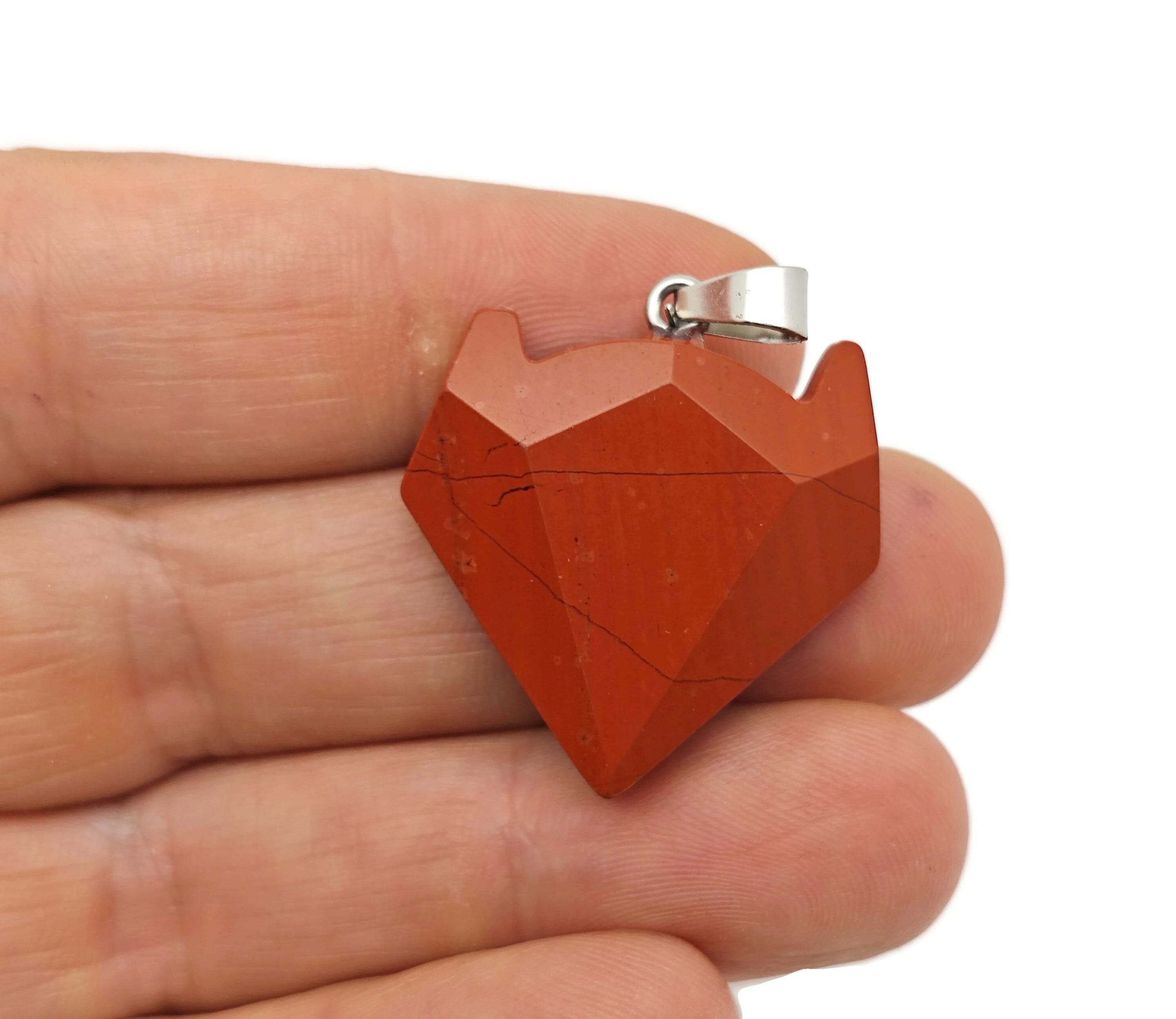 Red Jasper Wolf Head Gemstone Pendant - Natural Stone Wolf Carving Crystal - Crystal Wolf Head - Wolf Head Crystal Jewelry - Nc1476