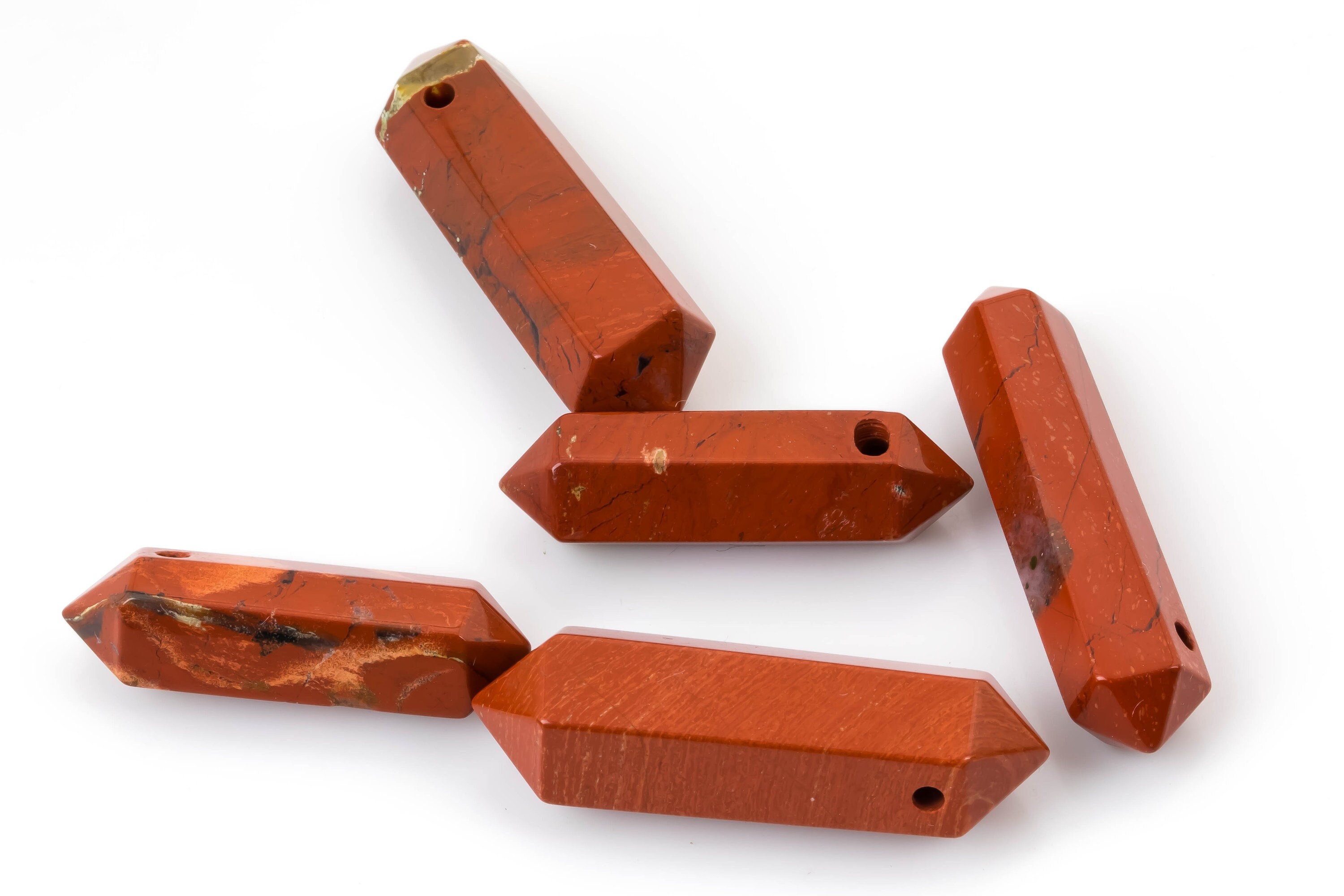 1 Pc Natural Double Pointed Top Drilled- Red Jasper ---perfect For Jewelry--- Sizing In Listing