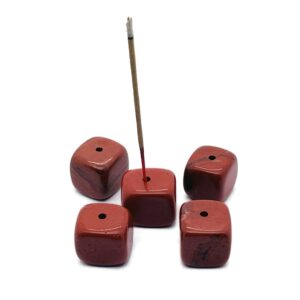 Red Jasper Crystal Incense Holder - Crystal Stone Incense Stick Holder - Polished Cube Incense Holder - Healing Stone - IN1007