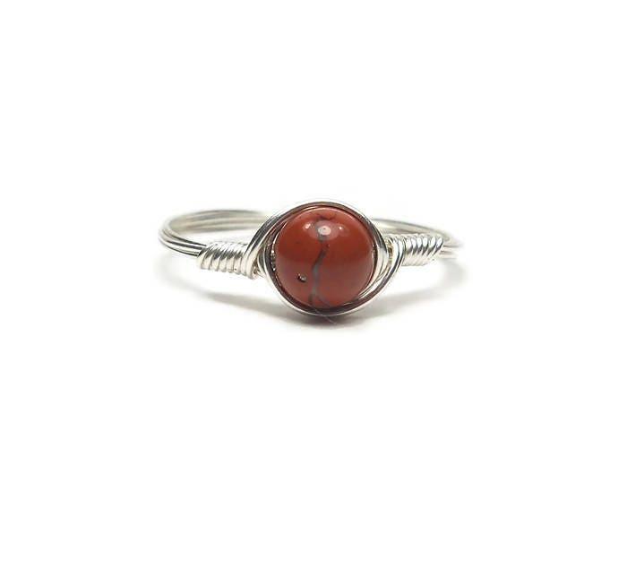 Red Jasper .999 Fine Silver Wire Wrapped Ring