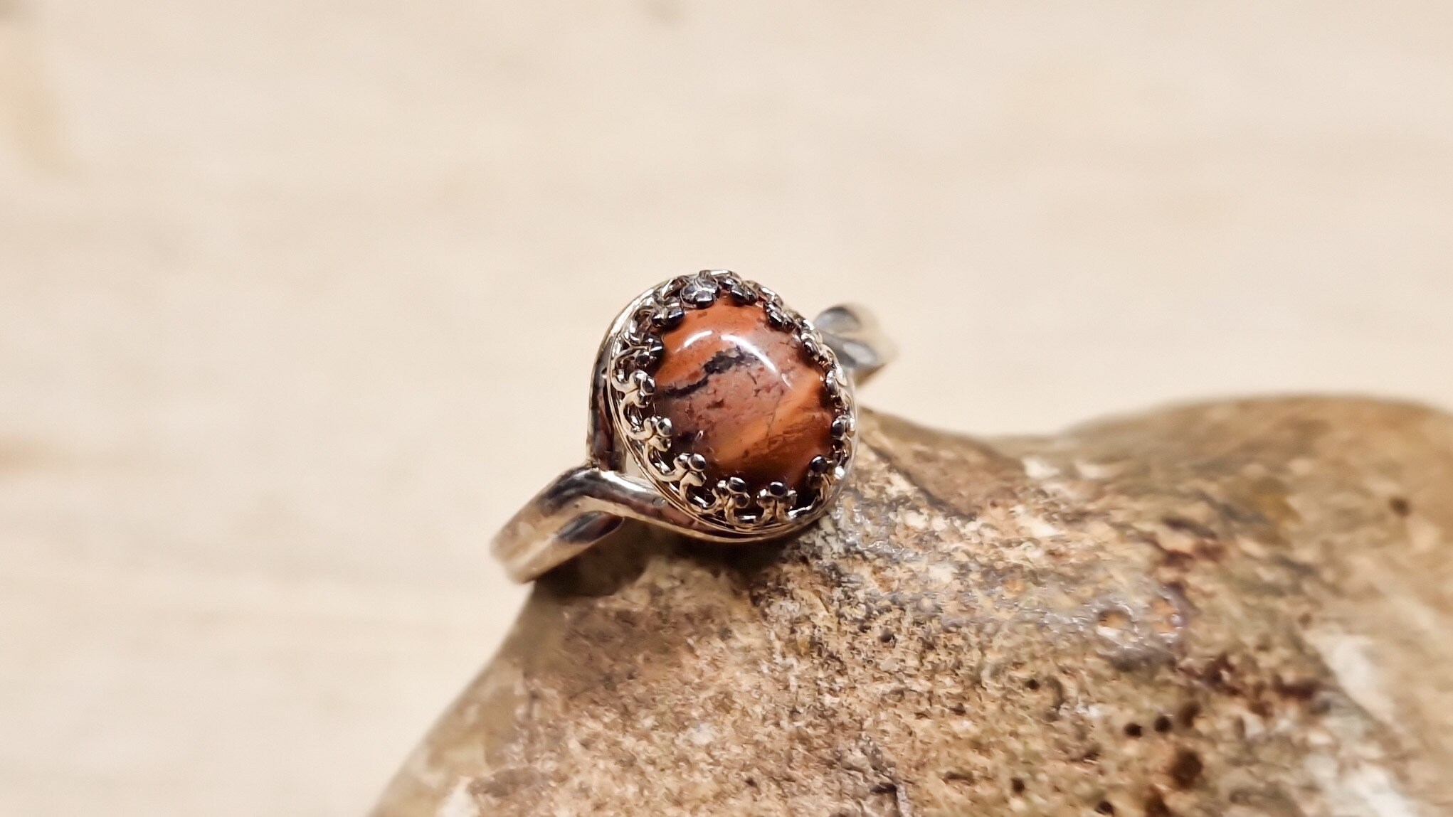 Adjustable Brown Red Jasper Ring. 925 Sterling Silver Rings For Women. Reiki Jewelry Uk. 10x8mm Stone. Gift For Her. Sister Present.
