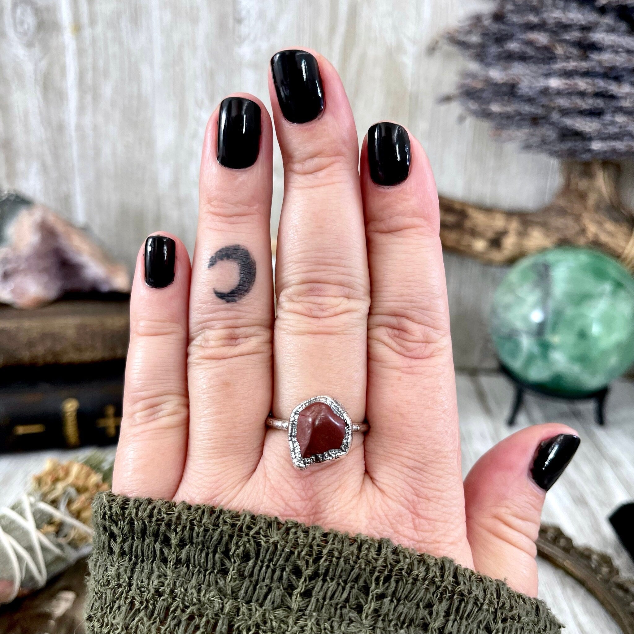 Red Jasper Ring Dainty Small Stone Ring Silver Jewelry Size 5 6 7 8 9 10 / Foxlark Collection / Bohemian Crystal Jewelry / Witchy Jewelry
