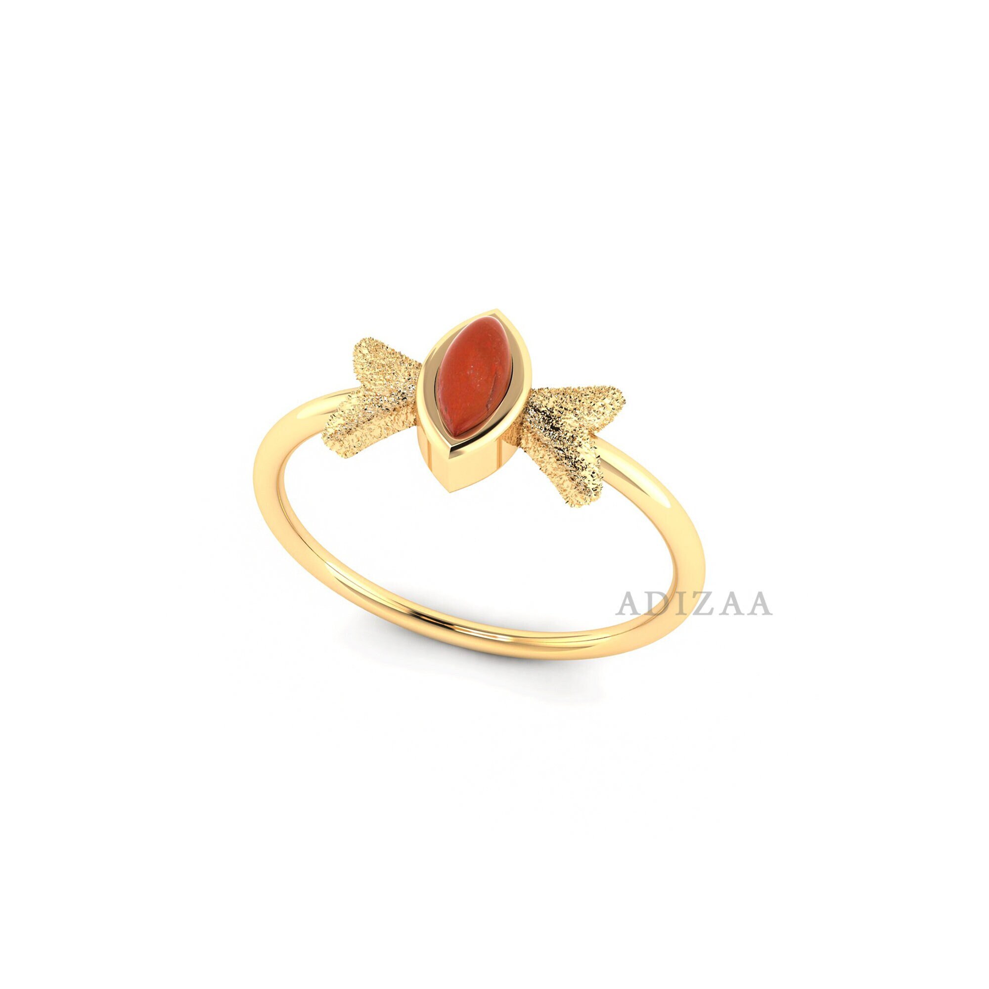 Red Jasper Gemstone Ring, 18k Gold Filled Dainty Rings, Marquise Shape Jasper Arrow Textured Minimalist Ring For Women, Gift For Her