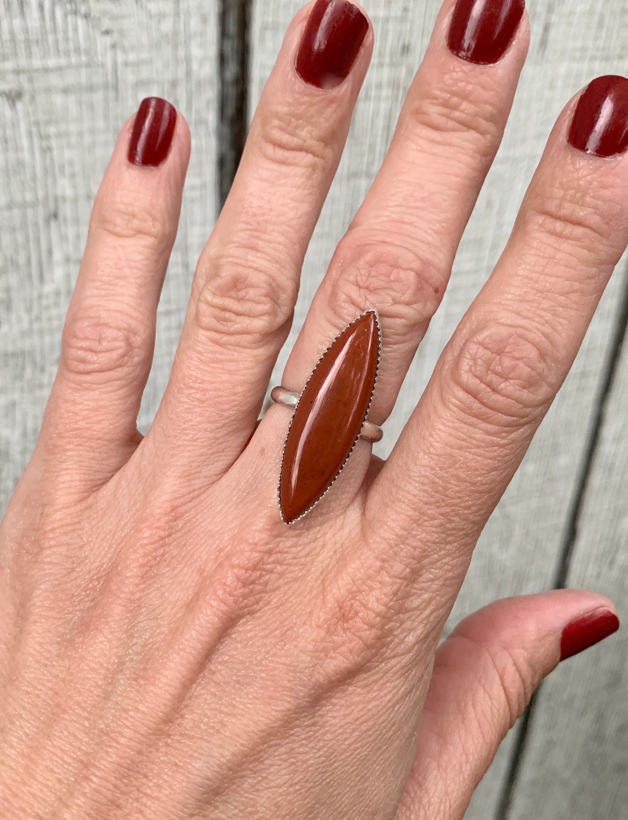 Large Marquise Brick Red Jasper Sterling Silver Statement Ring | Large Red Stone Ring | Statement Ring | Geometric Ring | Sizes 6.75-7.25