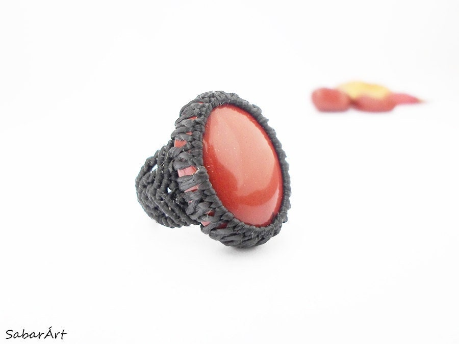 Red Jasper Macrame Ring, Libra Birthstone Jewelry, Personalized Ring Gift Red Jasper Macrame Ring, Libra Birthstone Jewelry, Personalized Ring Gift