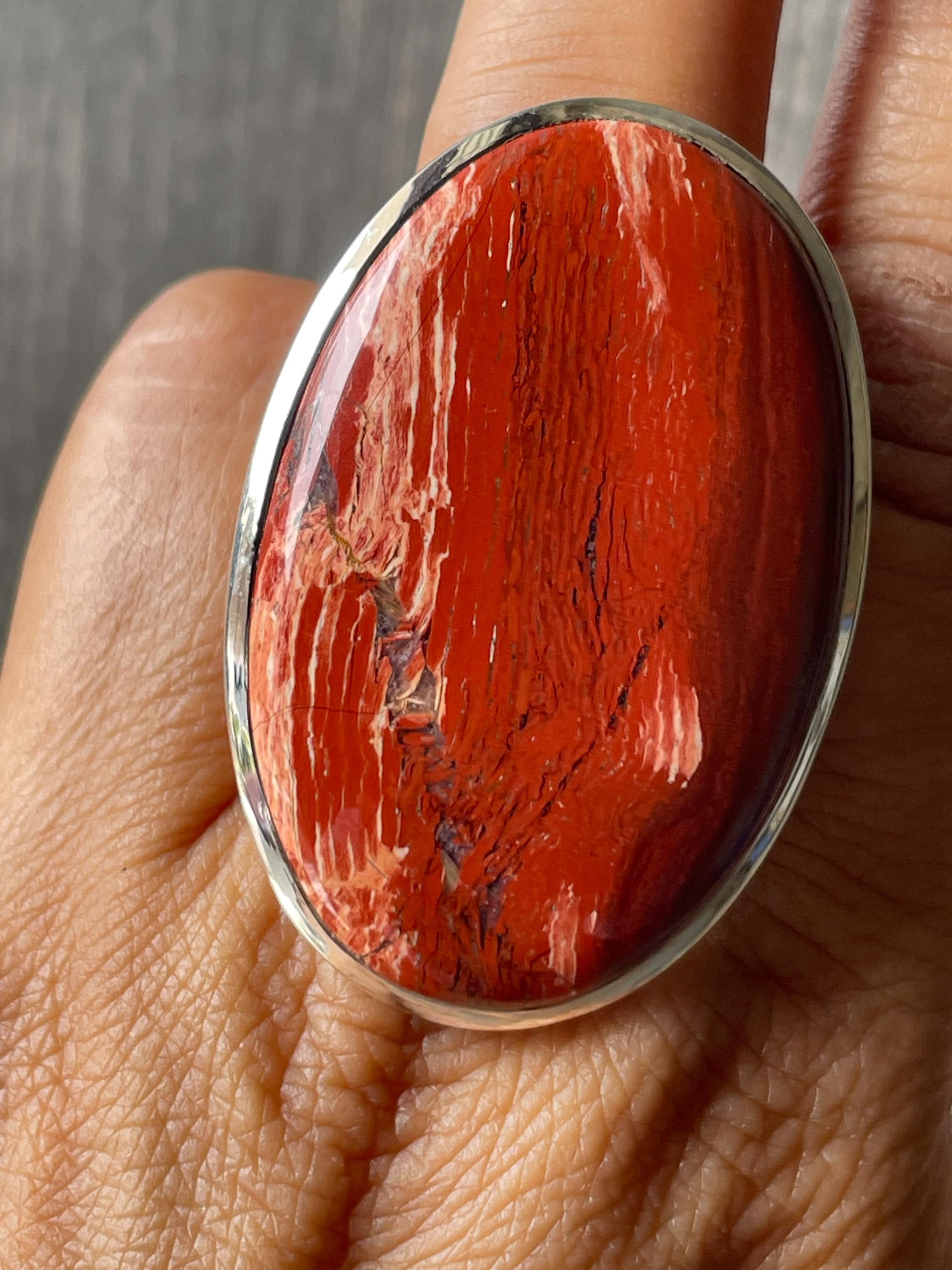 Natural Red Jasper 925 Solid Sterling Silver Ring, Natural Gemstone Gift For Love Ones