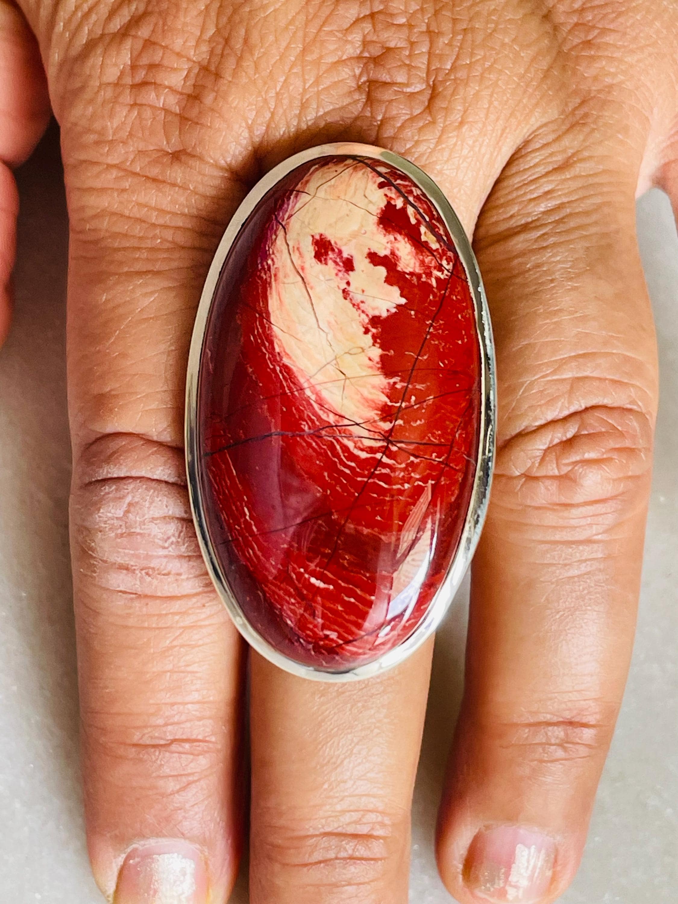 Natural Red Jasper Sterling Silver Statement Ring