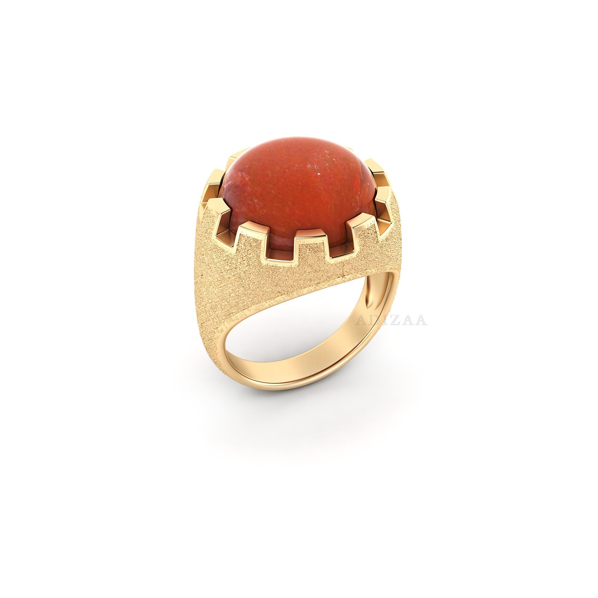 Red Jasper Round Shape Heavy Signet With Sand Finish Textured Ring, 18k Gold Finish High Quality Gemstone Ring For Women, Gift For Him Red Jasper Round Shape Heavy Signet With Sand Finish Textured Ring, 18k Gold Finish High Quality Gemstone Ring For Women, Gift For Him