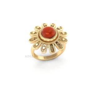 Red Jasper Trible Floral Gemstone Ring, Round Shape Minimalist Ring, Handmade High Quality Gold Finish Flower Ring For Women, Gift For Her