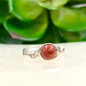 Red Jasper Wire-Wrapped Ring - Dainty Jasper Ring - Root and Sacral Chakra Jewelry - Meditation Ring  - Gemstone Ring - Dainty Stone Ring