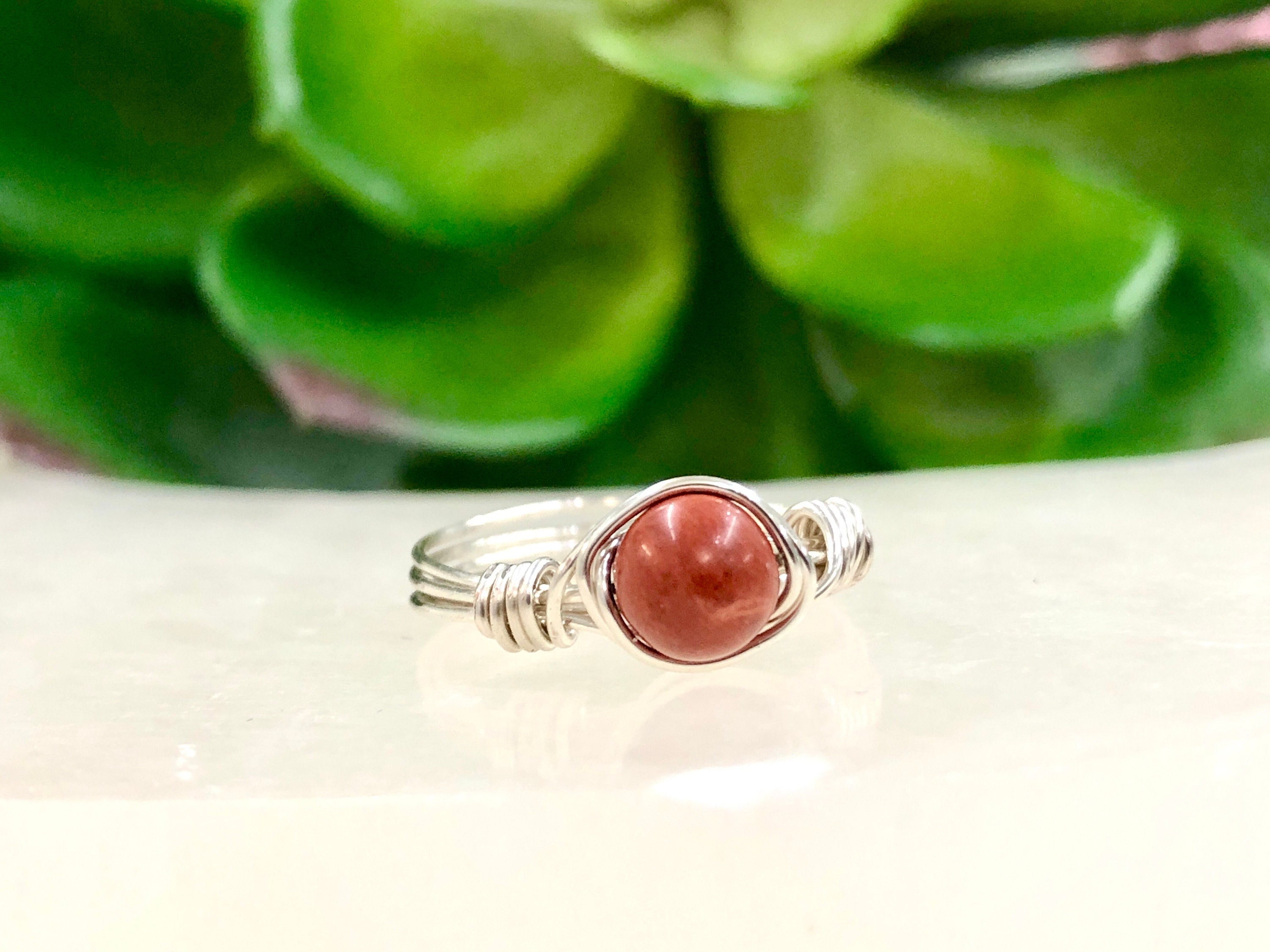 Red Jasper Wire-wrapped Ring - Dainty Jasper Ring - Root And Sacral Chakra Jewelry - Meditation Ring - Gemstone Ring - Dainty Stone Ring