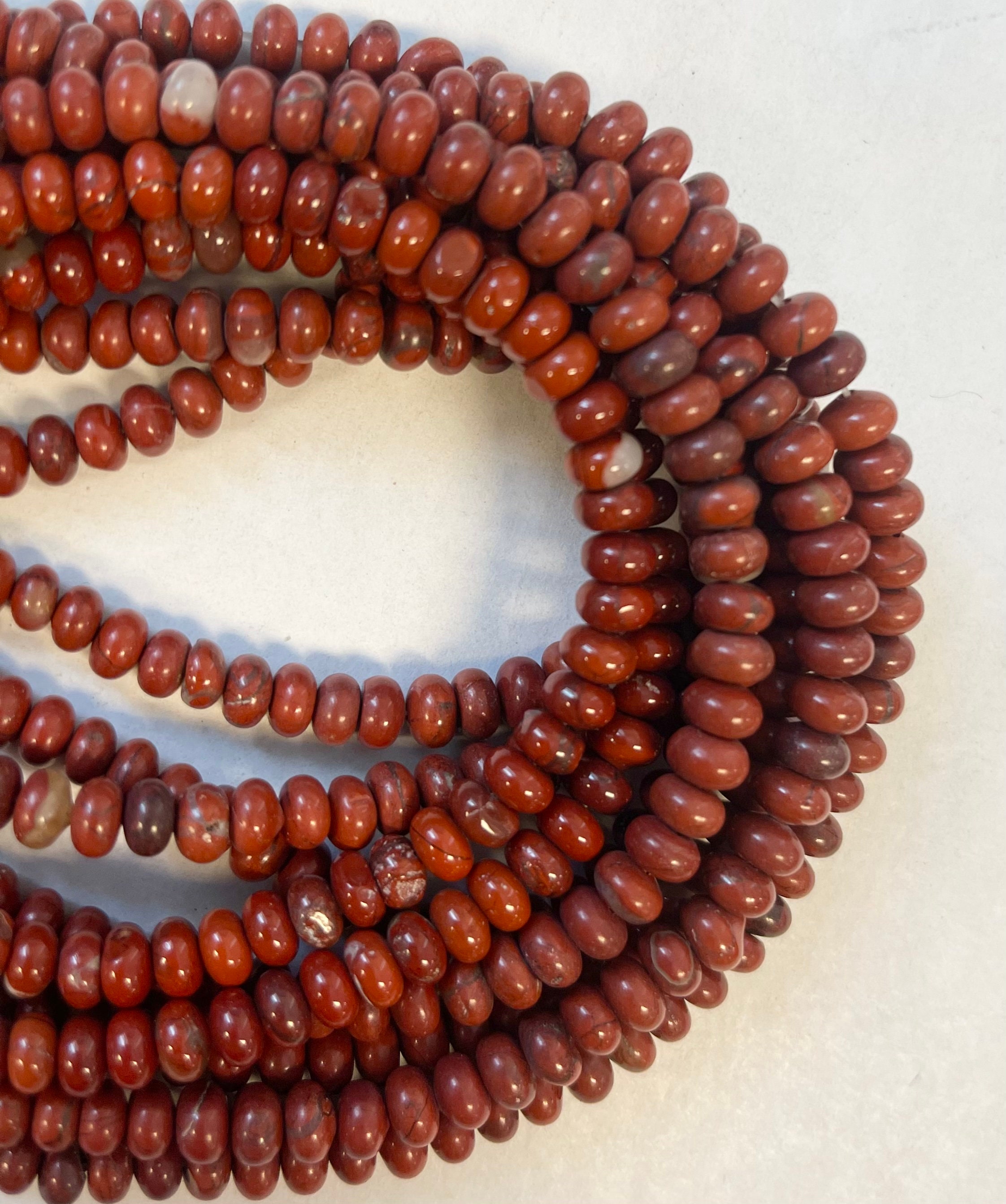 Natural Red Jasper 6x4mm Rondelle Gemstone Beads--15.5 Inch Strand