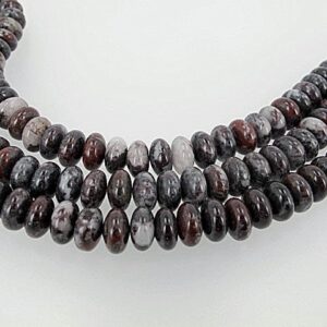 Natural Black Red Jasper Rondelle Beads 5x10mm: Black/Red/Grey Mixed Color Jasper - 8'' Half Strand