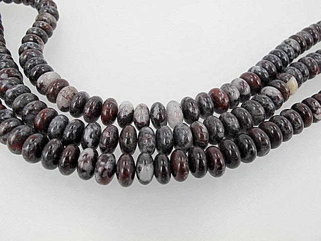 Natural Black Red Jasper Rondelle Beads 5x10mm: Black/red/grey Mixed Color Jasper - 8'' Half Strand