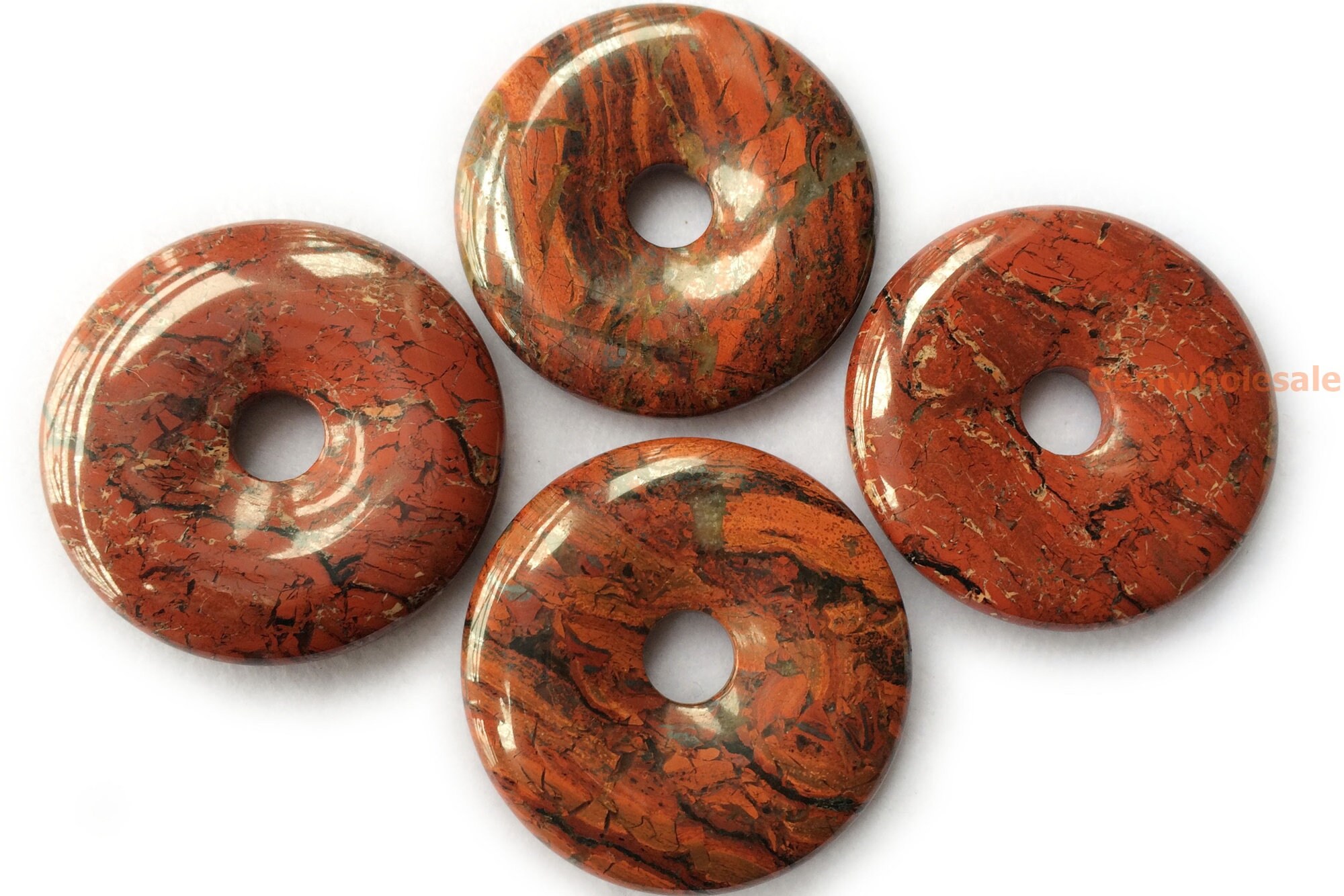 1pc 50mm Natural Flower Red Jasper Stone Round Donut Pendant, Dark Red Donut Pendant Jgdo