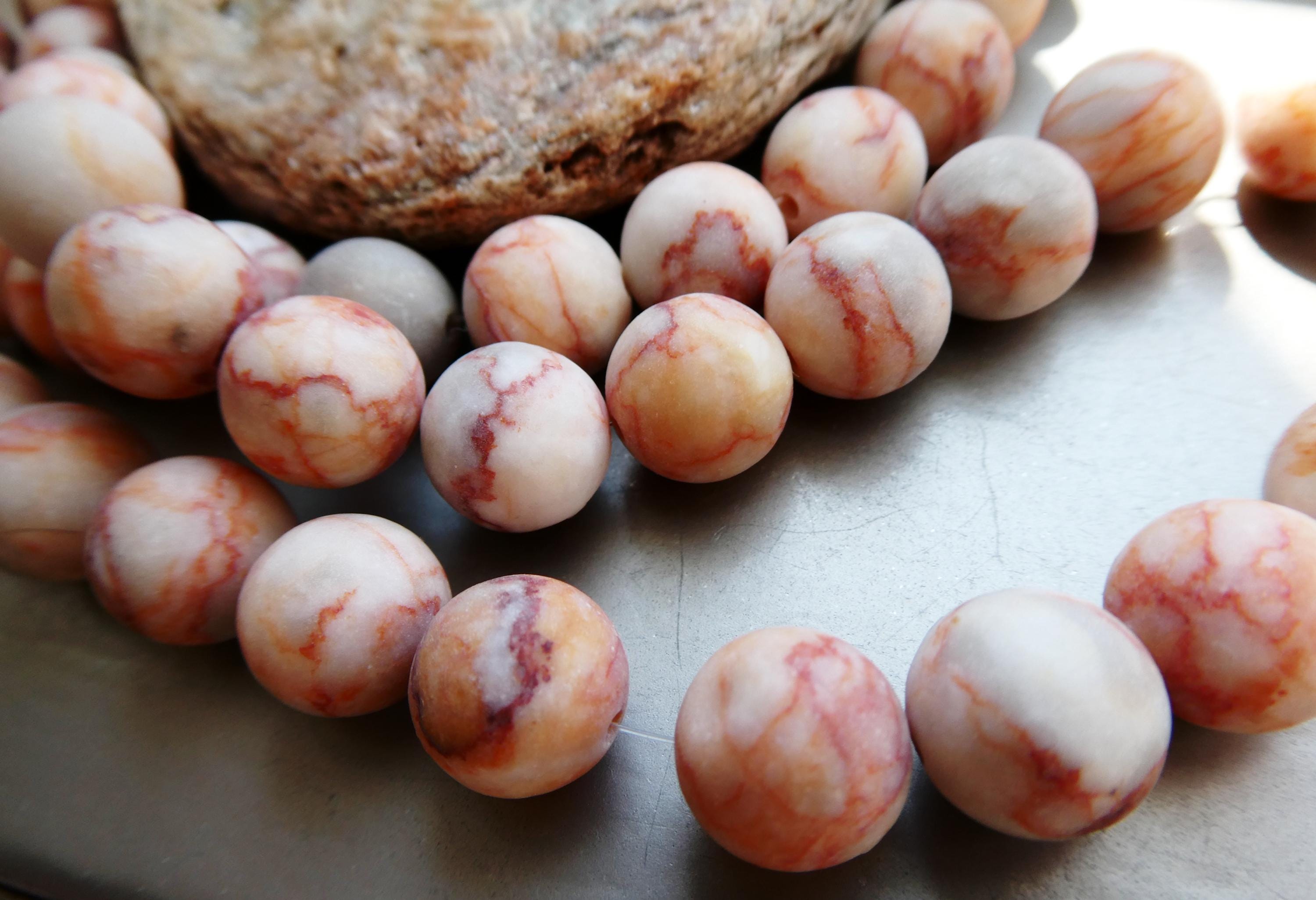 Red Jasper Round Matte 11mm Beads- 6in Strand Peach Picasso Gemstone-jewelry Making-craft Beads