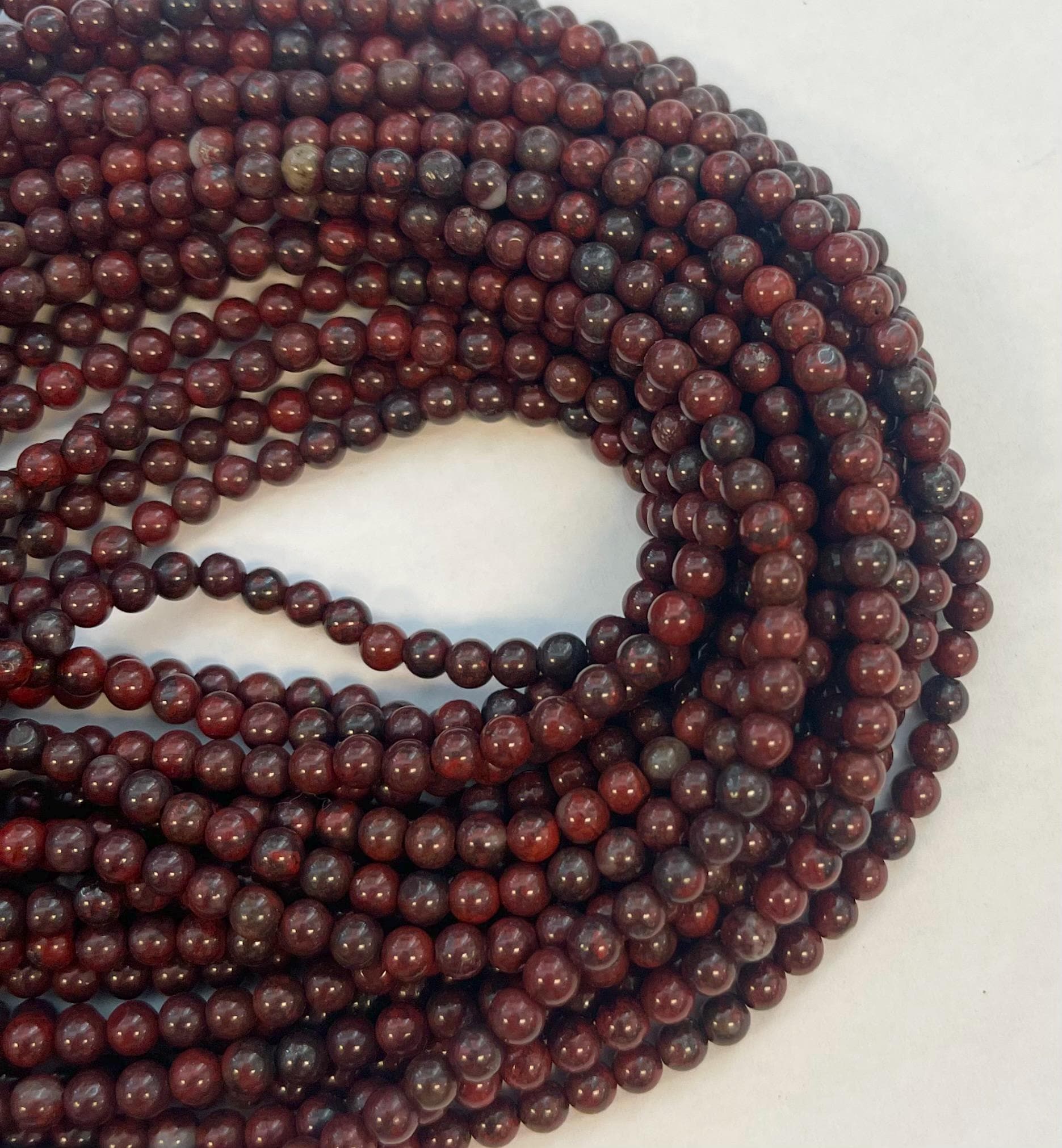 Natural Red Jasper 4mm Round Gemstone Beads -- 15.5 Inch Strand