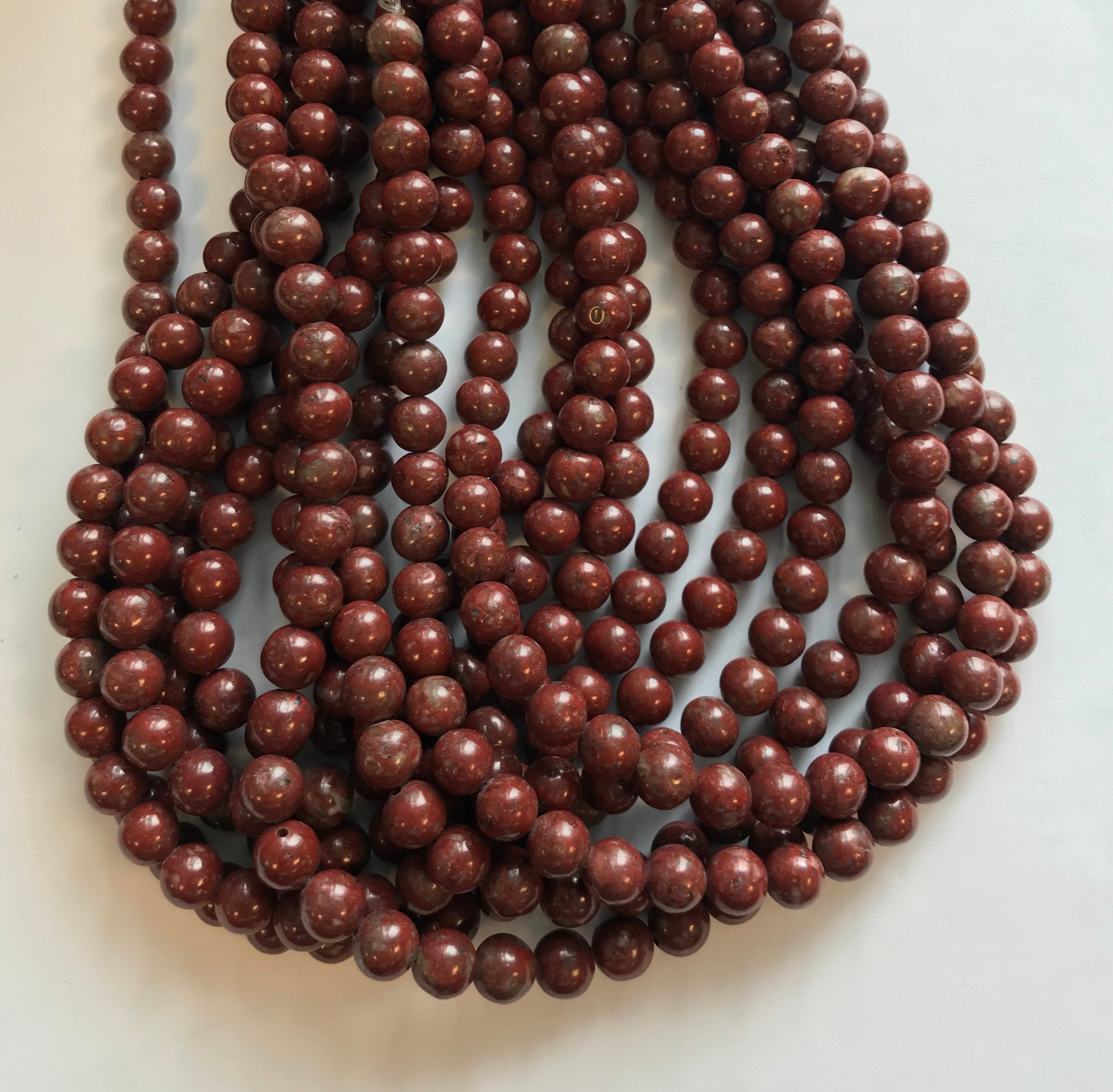 Natural Red Jasper 8mm Smooth Round Gemstone Beads -15.5 Inch Strand