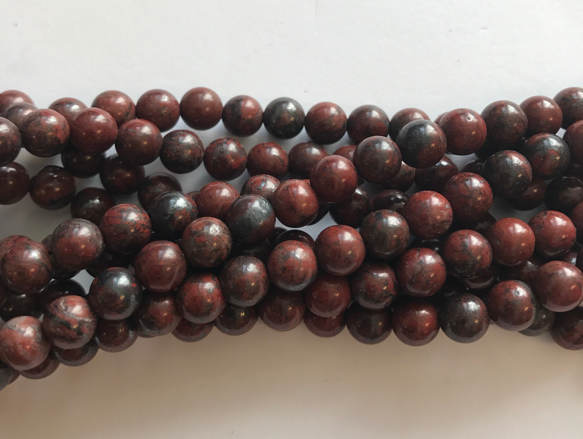 Natural Red Jasper 8mm Round Shaped Gemstone Bead--15.5 Inch Strand