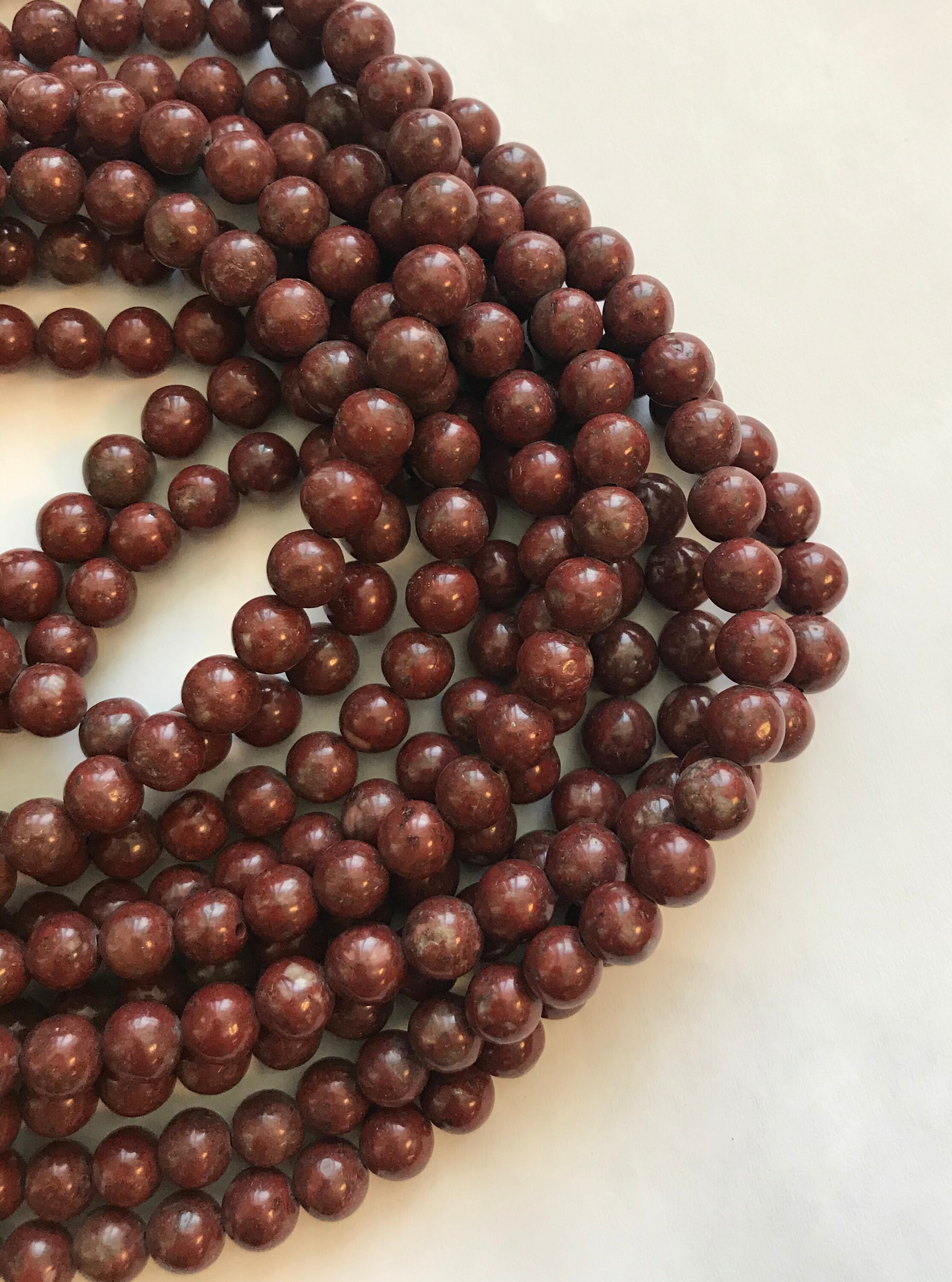 Natural Red Jasper 8mm Smooth Round Gemstone Bead--15.5 Inch Strand
