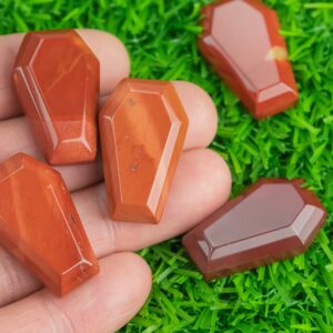 1 Pc Natural Red Jasper Carved Coffin- 19x30mm