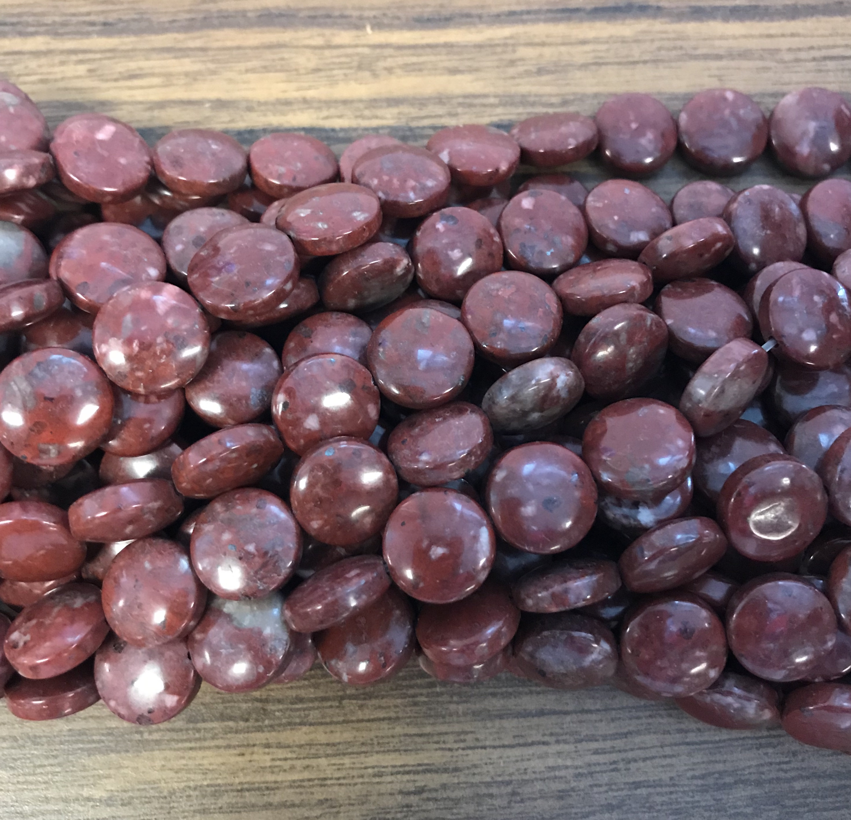 Red Jasper 12x5mm Flat Coin Gemstone Bead -15.5'' Red Jasper 12x5mm Flat Coin Gemstone Bead -15.5''