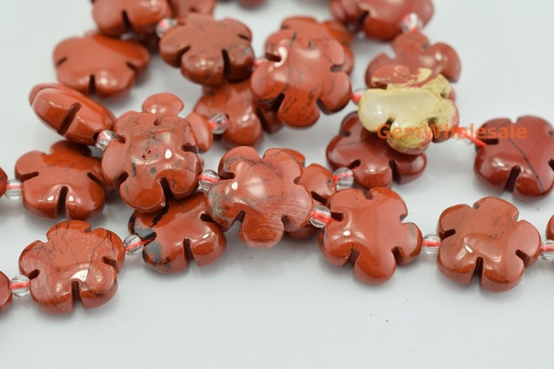 15.5" Red Jasper Flower 15 / 20mm, High Quality Semi-precious Stone Flower, Red Color Gemstone Flower, Gemstone Carving Flower Jgdof