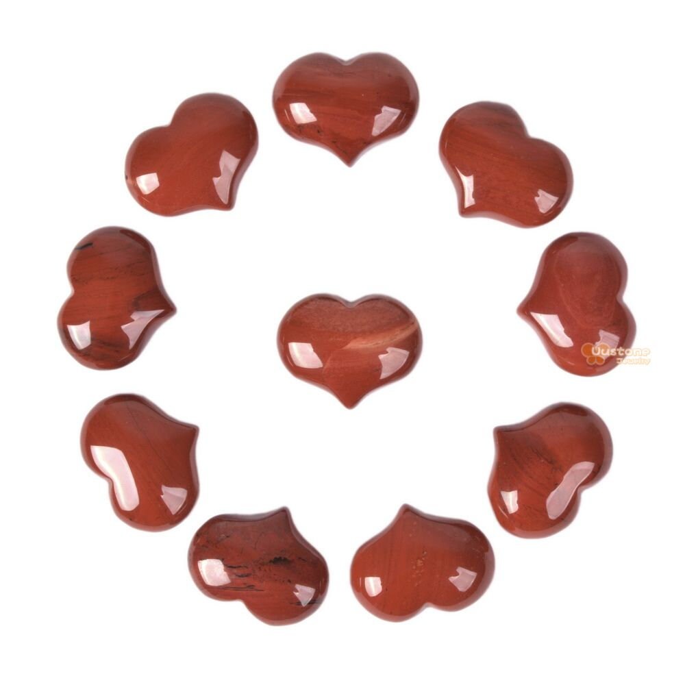 25mm Red Jasper Puff Love Hearts 1 Inch Crystal Healing Reiki Pocket Stone