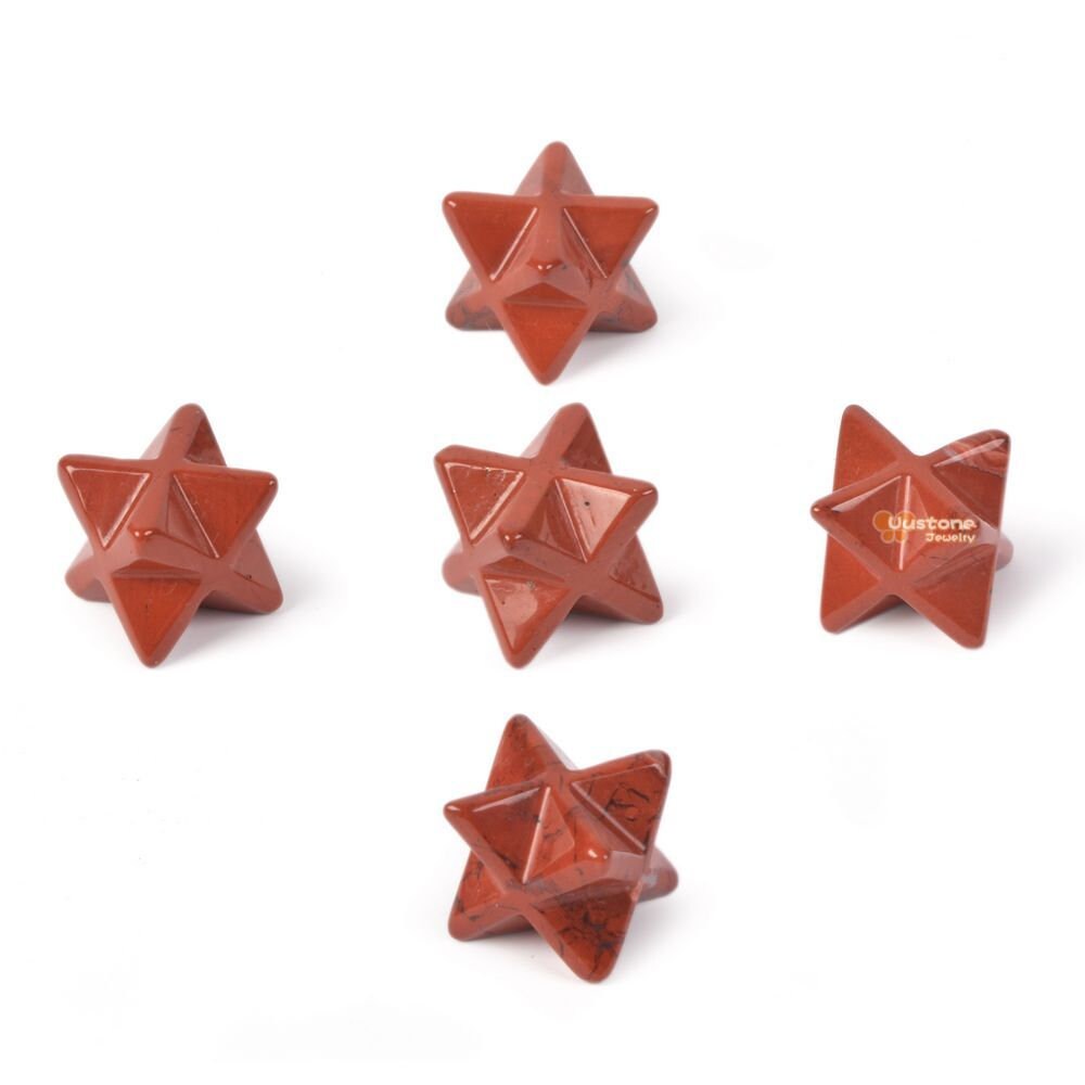 Carved Red Jasper Gemstone Crystal Merkaba Star Energy Healing Sacred Geometry Chakra Stone