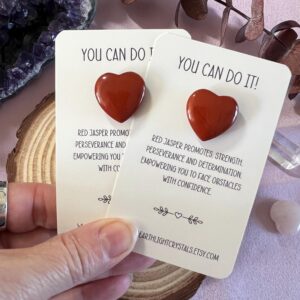Red Jasper Crystal Heart Gift Card - 'You Can Do It' Pocket Keepsake for Strength