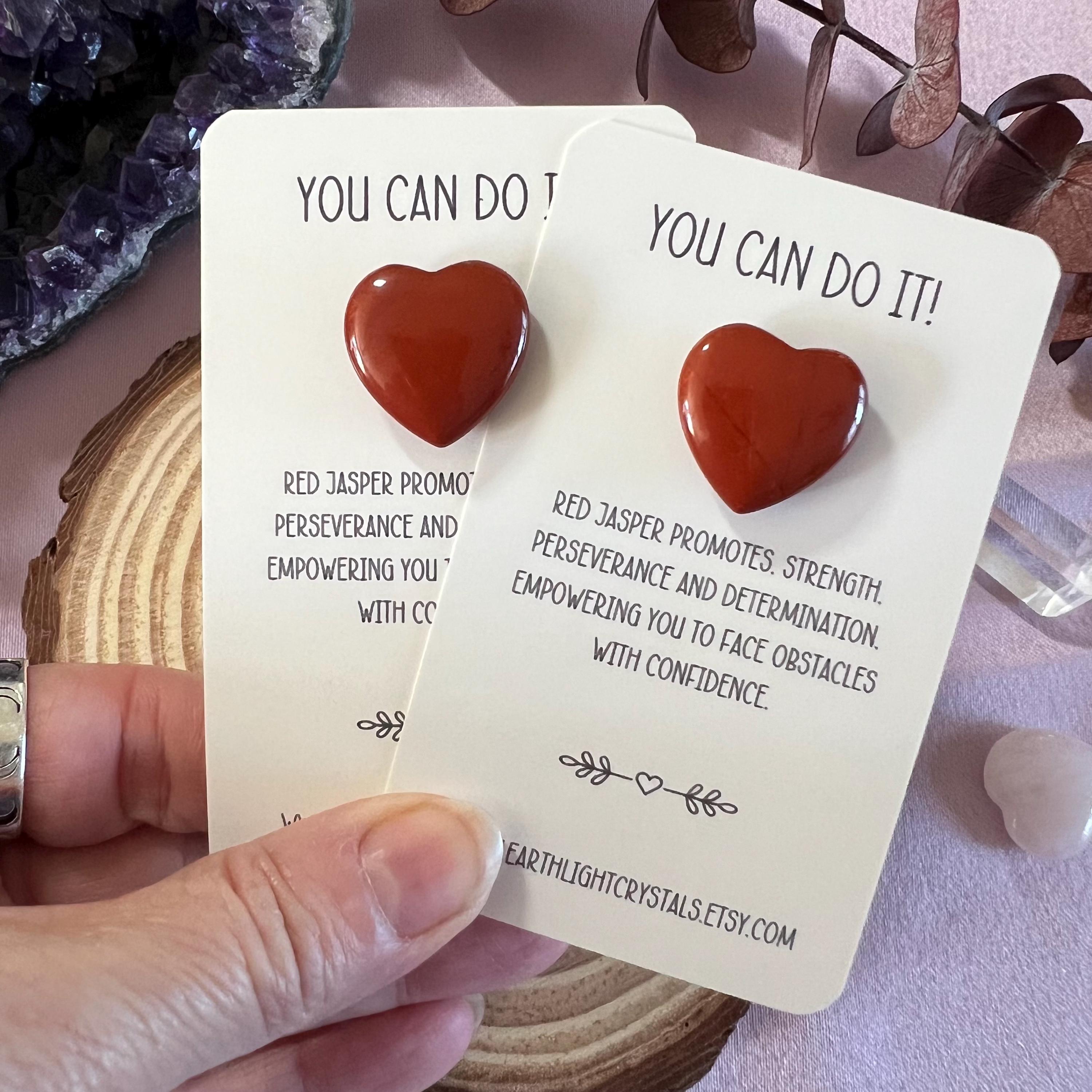 Red Jasper Crystal Heart Gift Card - 'you Can Do It' Pocket Keepsake For Strength