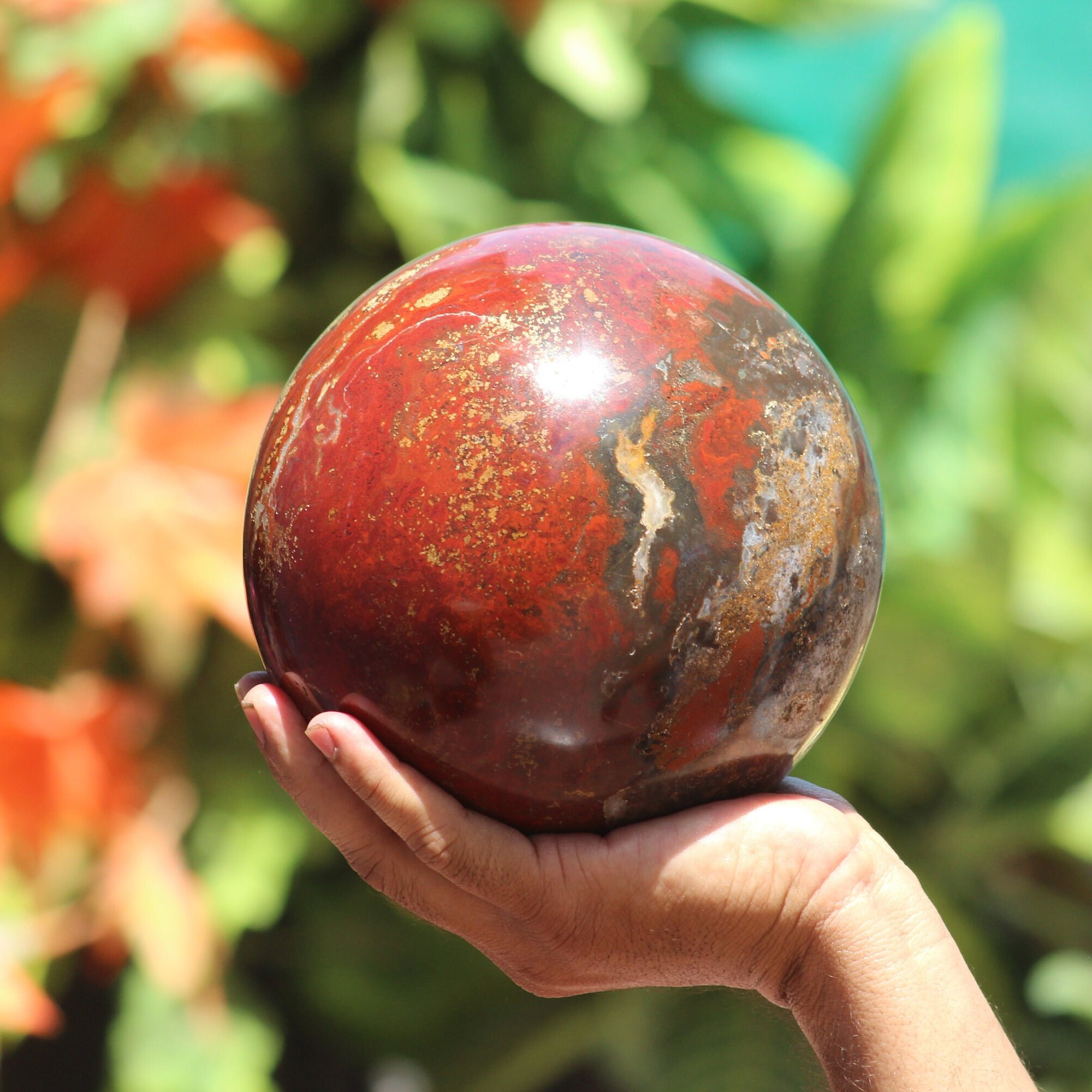 Large 155mm Red Jasper Sphere: Healing Crystal Reiki Power Stone