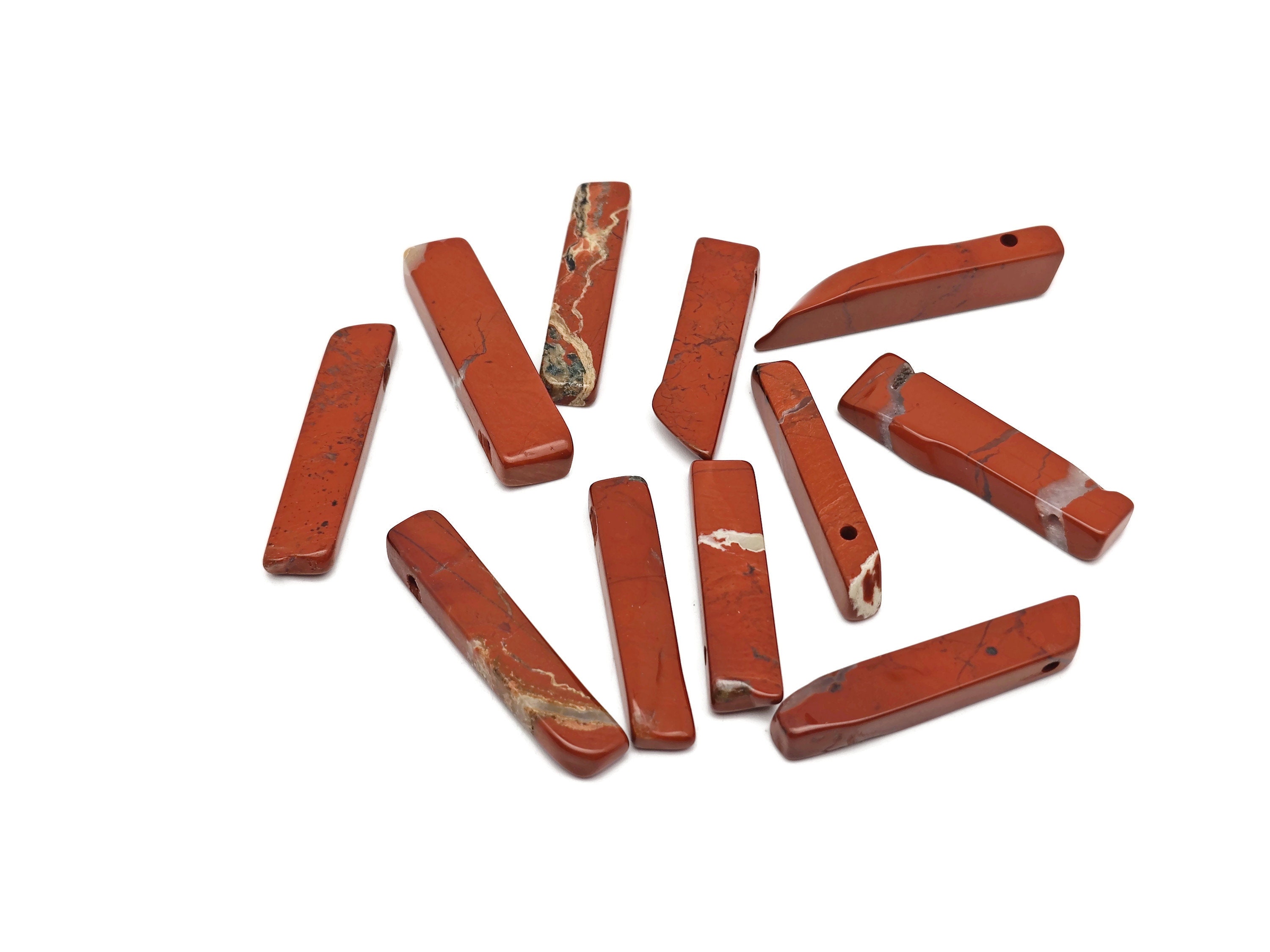 Red Jasper Drilled Tumbled Stones - Rectangle Hole Tumbled Stone - Making Jewelry Cytsals - Bulk Stones - Nc1665