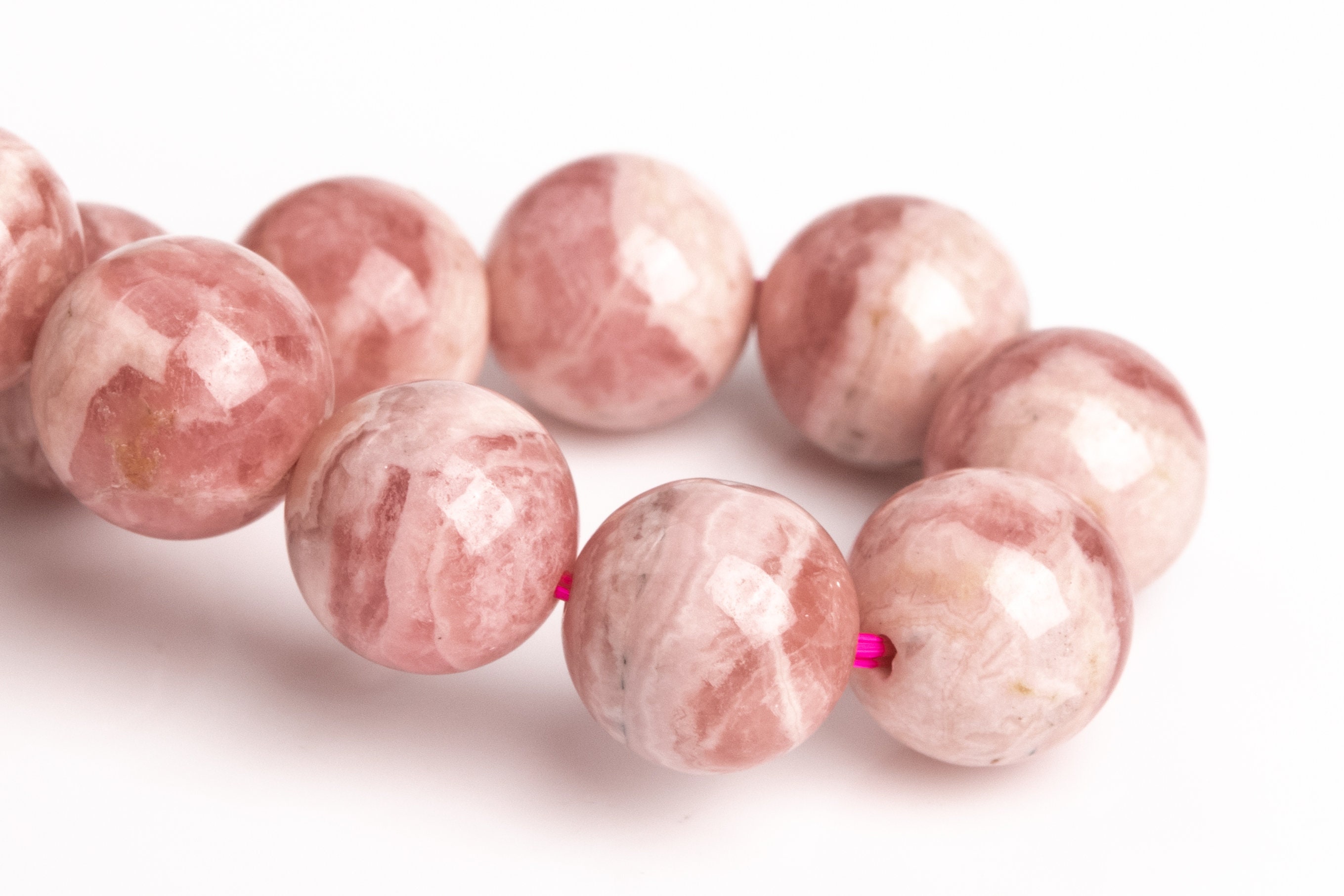 10mm Argentina Rhodochrosite Beads Pink Lace Bracelet Grade A+ Genuine Natural Round Gemstone 7" (123262h-2987)