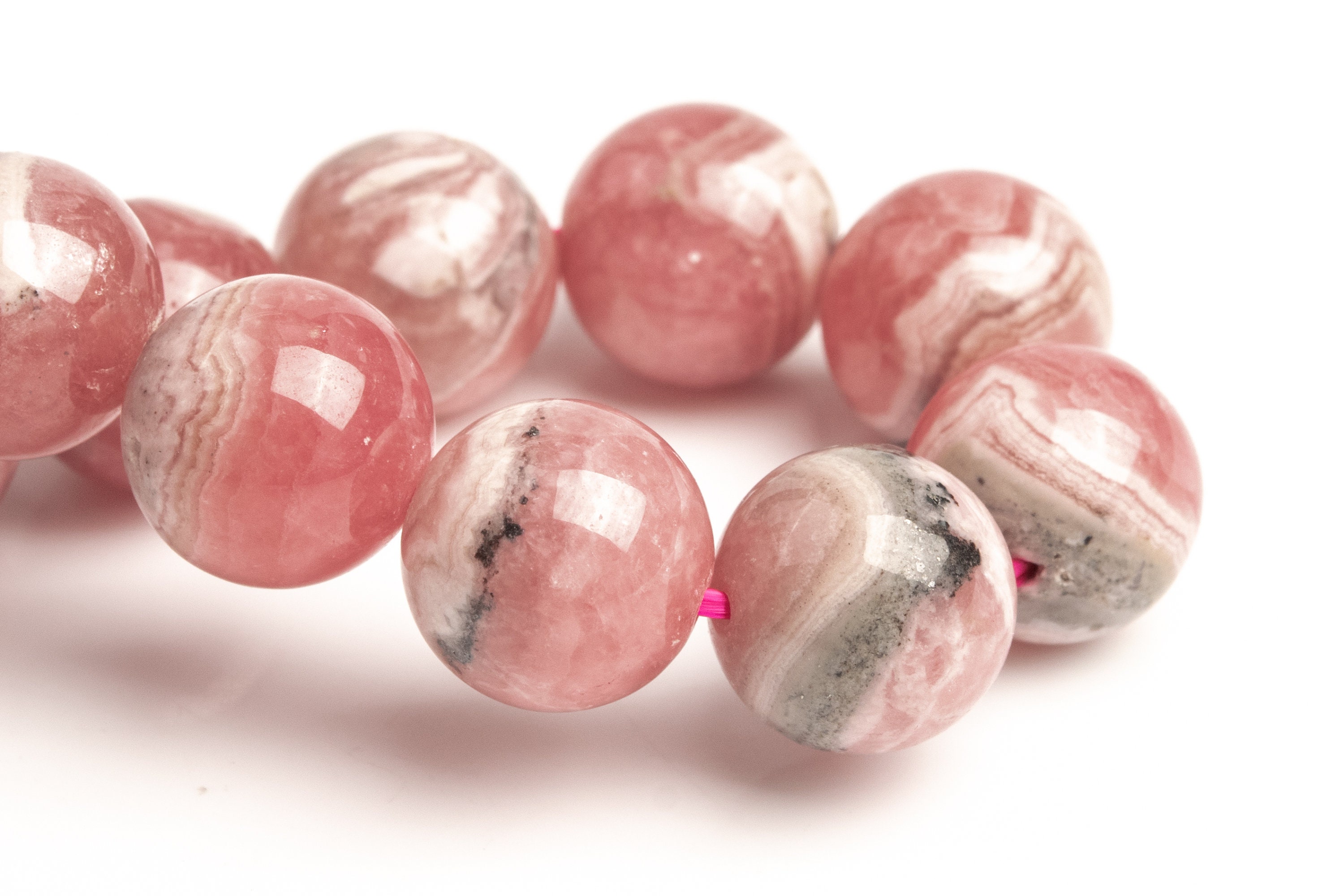 11mm Argentina Rhodochrosite Beads Pink Bracelet Grade Aa Genuine Natural Round Gemstone 7.5" (123452h-1815)