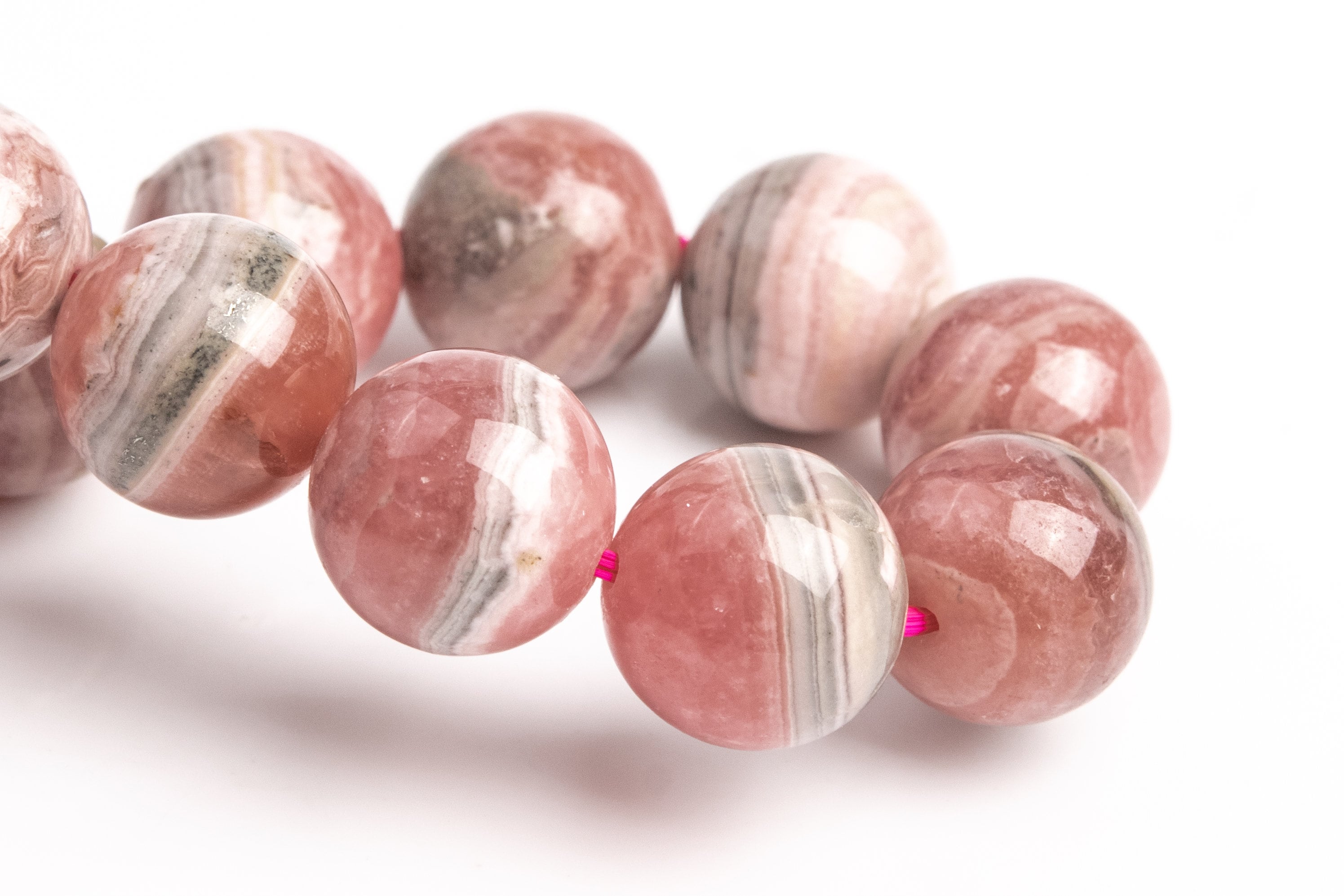 11mm Argentina Rhodochrosite Beads Gray Pink Lace Bracelet Grade Aa Genuine Natural Round Gemstone 8" (123455h-1896)