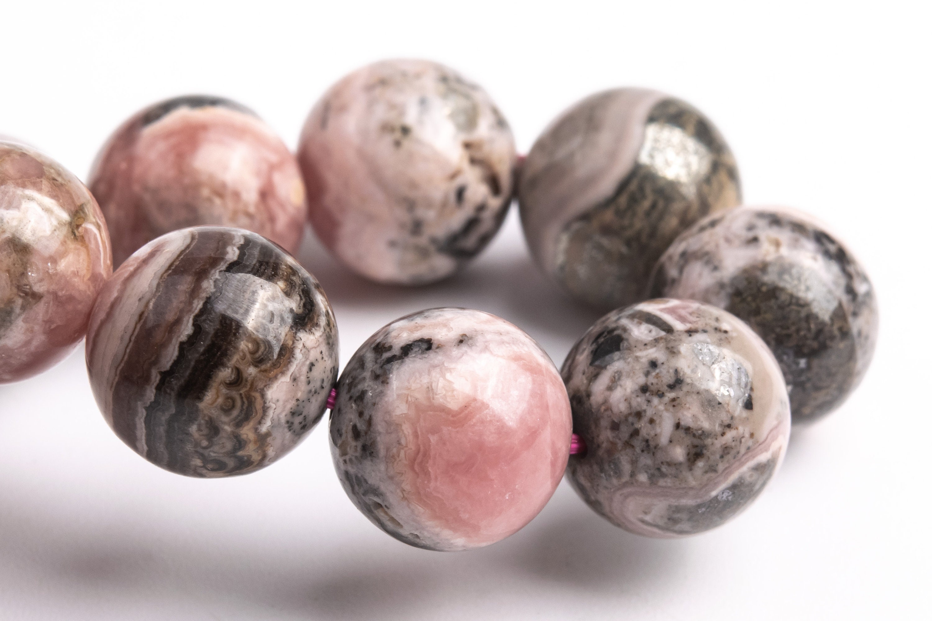 12mm Argentina Rhodochrosite Beads Gray Pink Bracelet Grade A Genuine Natural Round Gemstone 7.5" (123494h-56) 12mm Argentina Rhodochrosite Beads Gray Pink Bracelet Grade A Genuine Natural Round Gemstone 7.5" (123494h-56)