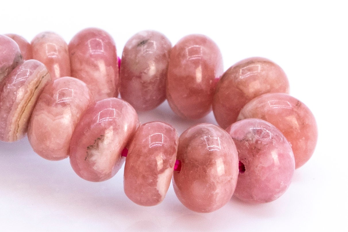 6x3mm Argentina Rhodochrosite Beads Pink Bracelet Grade A+ Genuine Natural Rondelle Gemstone 6.5" (114791h-3797)