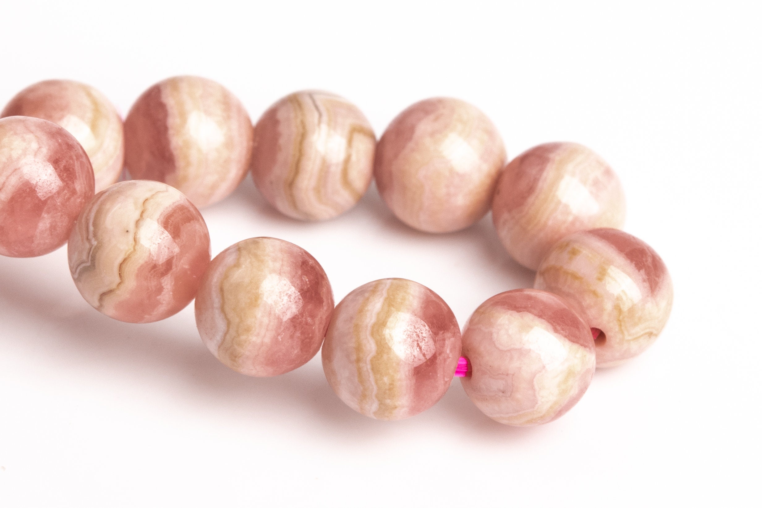 7mm Argentina Rhodochrosite Beads Pink Lace Bracelet Grade A Genuine Natural Round Gemstone 7" (123209h-2960)