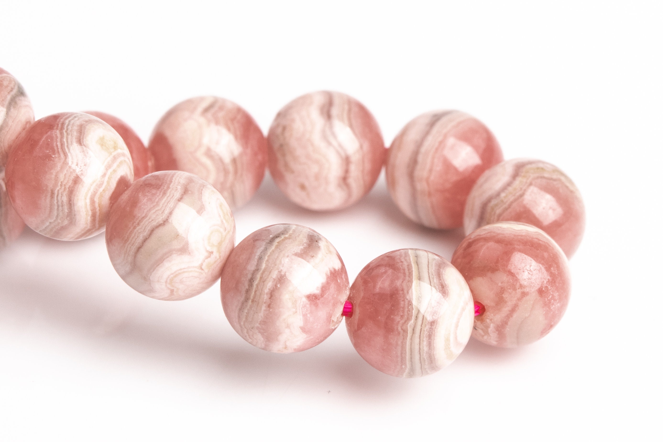 8-9mm Argentina Rhodochrosite Beads Pink Lace Bracelet Grade Aa+ Genuine Natural Round Gemstone 6.5" (123342h-3003)