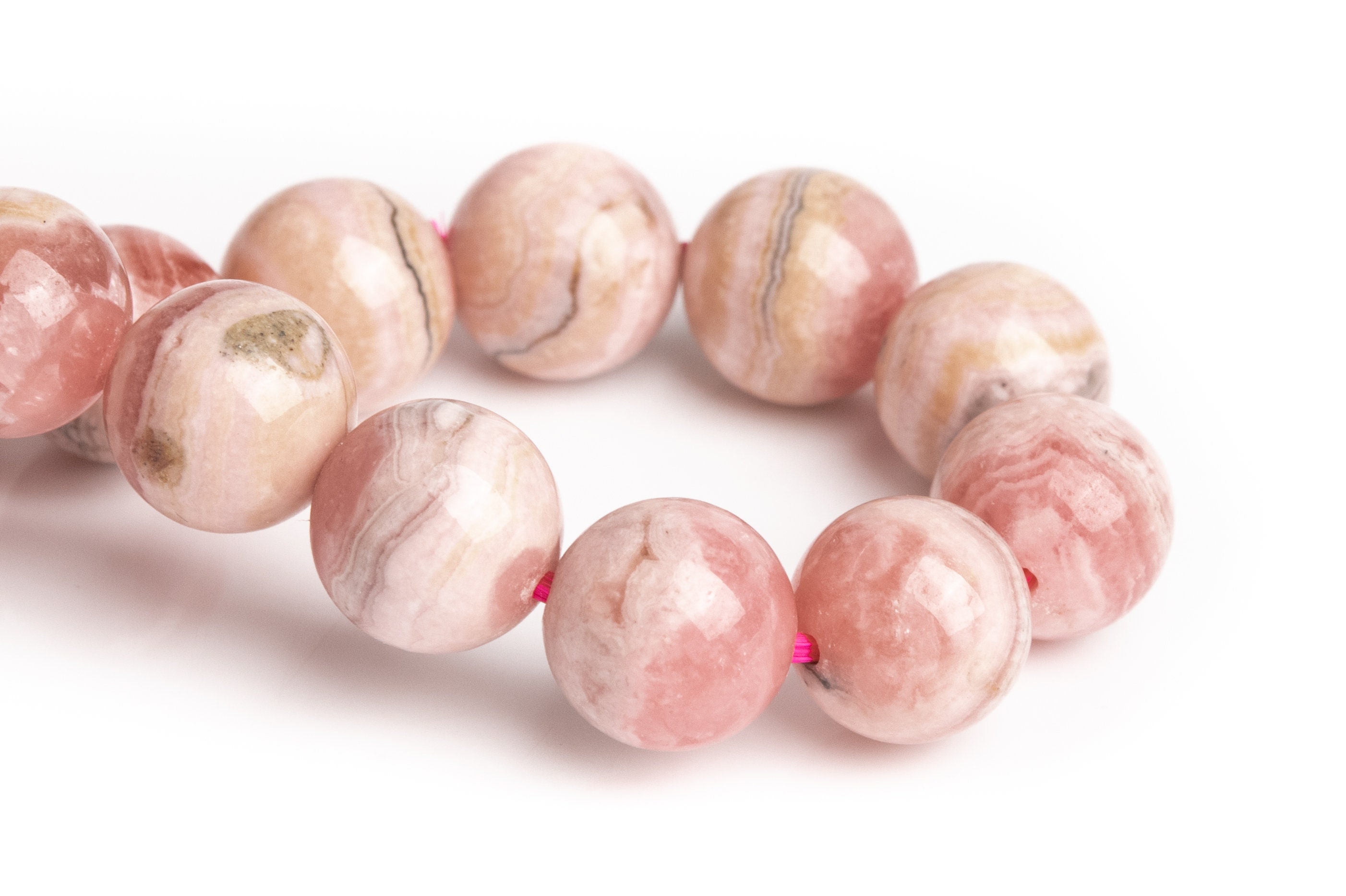 8-9mm Argentina Rhodochrosite Beads Milky Pink Bracelet Grade A Genuine Natural Round Gemstone 7" (123340h-3003)